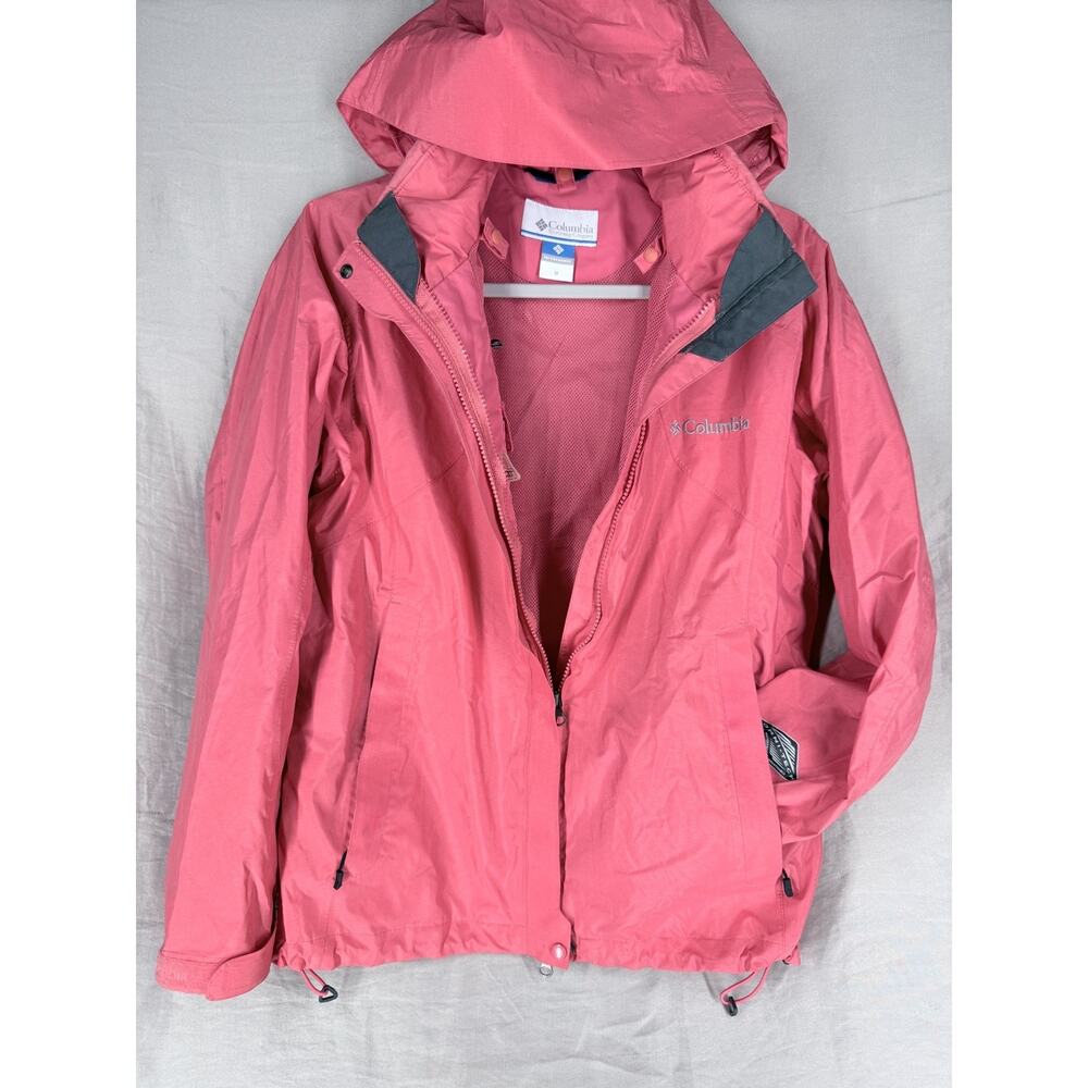 Columbia Womens M Rain Jacket Full Zip Hood Nylon Waterproof Outdoor Rose Pink